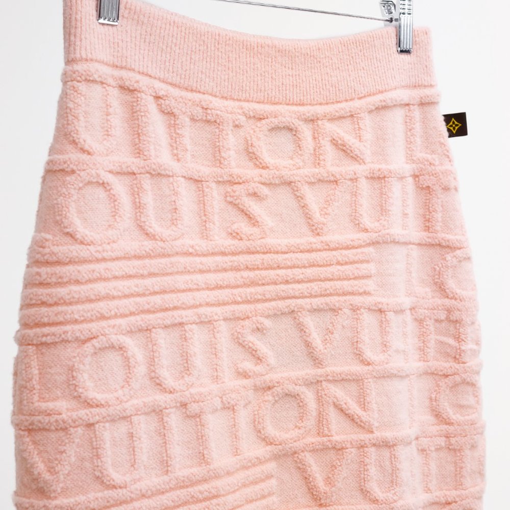 Louis Vuitton 3D Signature Pink Wool Mini Skirt